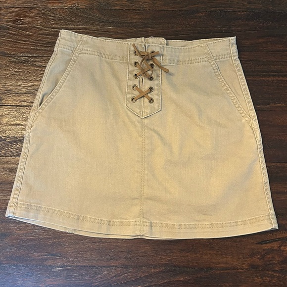 Aeropostale Dresses & Skirts - Y2K Vintage Aeropostale Beige Suede Lace-Up Festival Mini Skirt